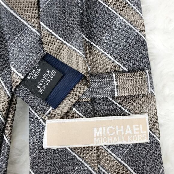 Michael Michael Kors Striped Tie Gray Brown - Picture 3 of 6
